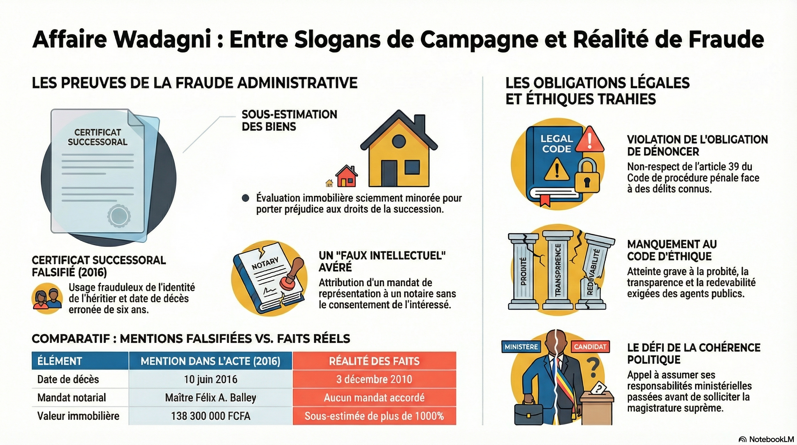 Infographie détaillant l'affaire Feliho vs Wadagni